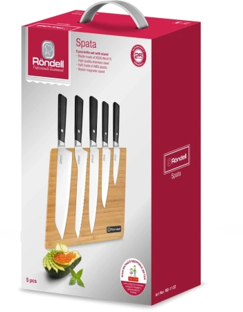 Набор ножей кухон. Rondell RD-1132 компл.:6предм. с подставкой черный подар.коробка