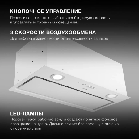 Вытяжка встраиваемая Hyundai HBB 6036 WG белый управление: кнопочное (1 мотор)