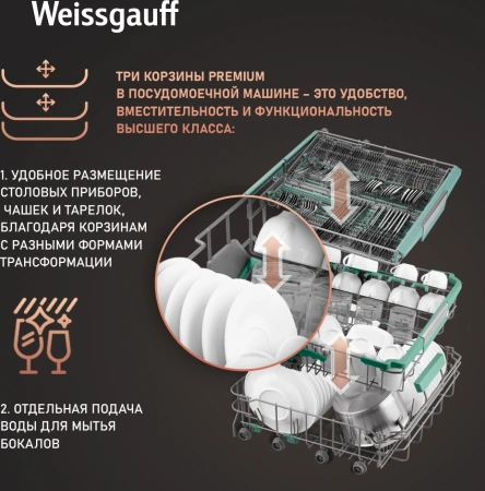 Посудомоечная машина встраив. Weissgauff BDW 6140 Real Touch DC Inverter Timer Floor полноразмерная инвертер