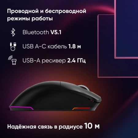 Мышь Оклик 900GMW черный оптическая 26000dpi беспров. BT/Radio USB для ноутбука 6but (1796786)