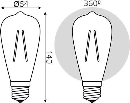 Лампа филам. Gauss Filament ST64 8Вт цок.:E27 (упак.:10шт) эдисон 220B св.свеч.бел.теп. (157802008)