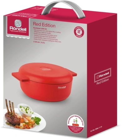 Сотейник Rondell Red Edition RDA-1119 d=24см (с крышкой) красный