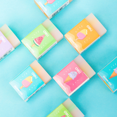 Ластик Deli EH301 прямоугольный 38х25х17мм ассорти индивидуальная картонная упаковка