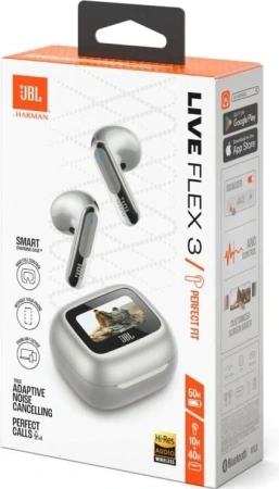 Гарнитура вкладыши JBL Live Flex 3 серебристый беспроводные bluetooth в ушной раковине (JBLLIVEFLEX3SIL)
