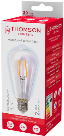 Лампа филам. Thomson Filament TH-B2341 7Вт цок.:E27 эдисон 220B 6500K св.свеч.бел.хол. ST64 (упак.:1шт)