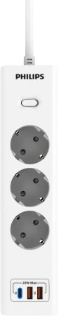 Сетевой фильтр Philips CHP4336WA/51 2м (3 розетки) белый (коробка)