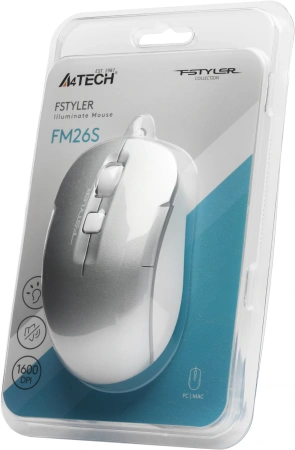 Мышь A4Tech Fstyler FM26S серебристый/белый оптическая (1600dpi) silent USB для ноутбука (4but)