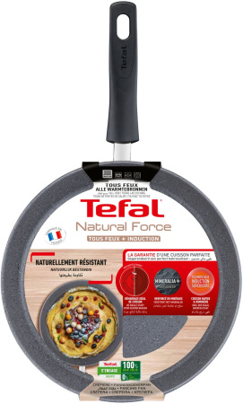 Сковорода блинная Tefal Natural Force G2663872 круглая 25см покрытие: Mineralia+ non-stick ручка несъемная (без крышки) серый (2100118459)