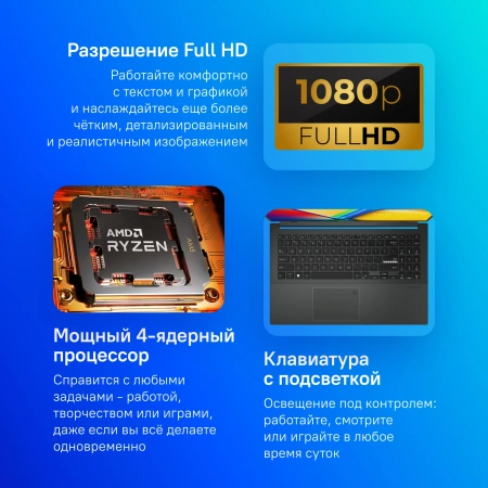 Ноутбук Asus Vivobook Go 15 E1504FA-BQ090 Ryzen 5 7520U 8Gb SSD512Gb AMD Radeon 610M 15.6" IPS FHD (1920x1080) noOS black WiFi BT Cam (90NB0ZR2-M00L10)