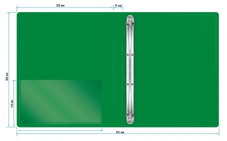 Папка на 4-х кольцах Бюрократ -0827/4RGRN A4 пластик 0.7мм кор.27мм внутр. с вставкой зеленый