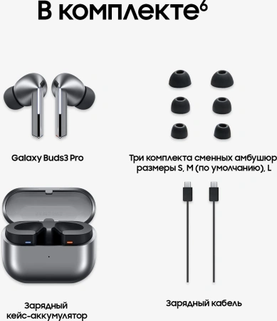 Гарнитура внутриканальные Samsung Galaxy Buds 3 Pro серебристый беспроводные bluetooth в ушной раковине (SM-R630NZAACIS)