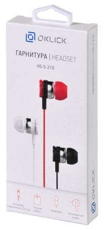 Гарнитура вкладыши Оклик HS-S-210 1.2м красный проводные в ушной раковине (D1R)