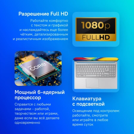 Ноутбук Asus VivoBook X1504ZA-BQ1104 i3 1215U/8Gb/SSD512Gb/15.6"/IPS/FHD/noOS/silver