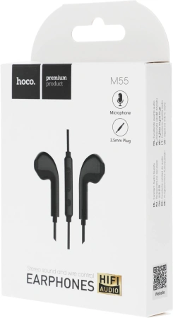 Гарнитура вкладыши Hoco M55 1.2м черный проводные