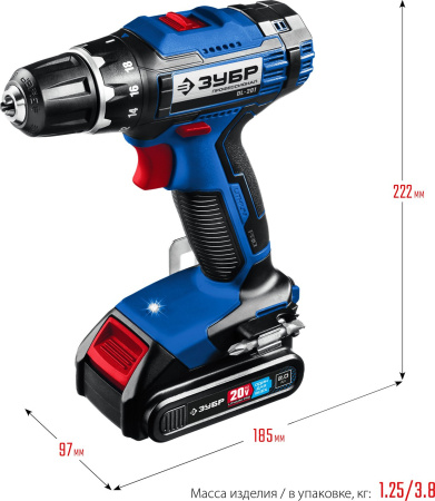 Дрель-шуруповерт Зубр DL-201-22 аккум. патрон:быстрозажимной (кейс в комплекте)