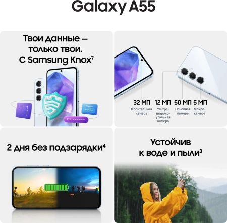 Смартфон Samsung Galaxy A55 5G SM-A556E 128Gb 8Gb голубой 3G 4G 2Sim 6.6" AMOLED 1080x2340 And14 50M