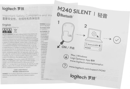 Мышь Logitech M240 SILENT графитовый оптическая (4000dpi) silent беспроводная BT (3but)