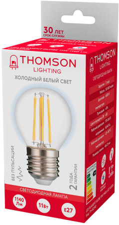 Лампа филам. Thomson Filament TH-B2340 11Вт цок.:E27 шар 220B 6500K св.свеч.бел.хол. Globe (упак.:1шт)