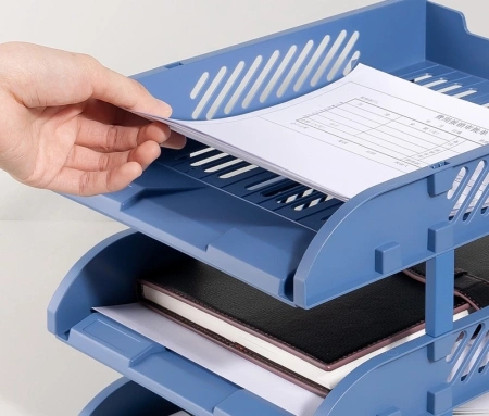 Лоток горизонтальный Deli E9213 BLUE E9213 сборный для бумаг 325x241x155мм синий пластик (упак.:3шт) пластиковый пакет