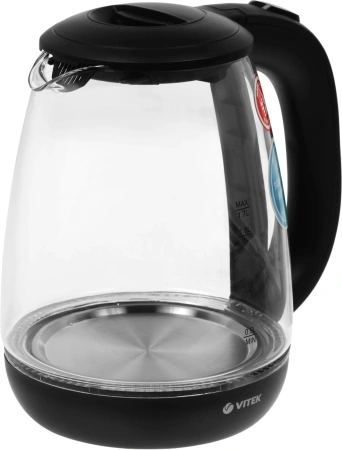 Чайник электрический Vitek VT-1173 1.7л. 2200Вт прозрачный/черный корпус: стекло