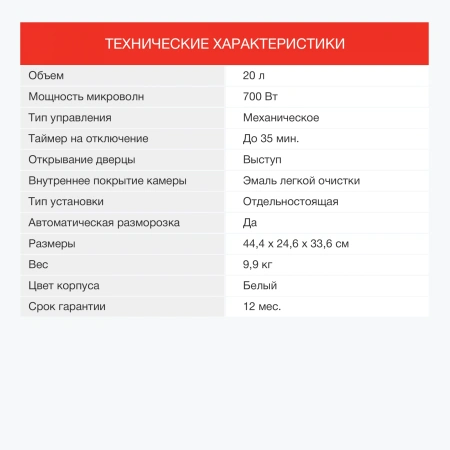 Микроволновая Печь Starwind SWM6520 20л. 700Вт белый