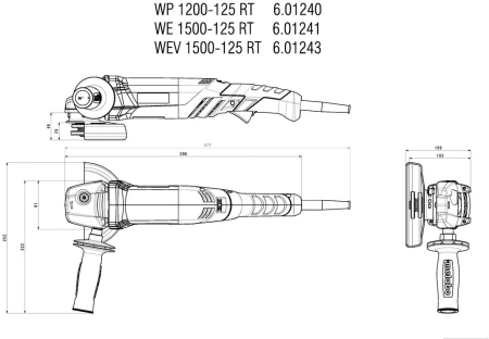 Углошлифовальная машина Metabo WEV 1500-125 RT 1500Вт 11000об/мин рез.шпин.:M14 d=125мм (601243000)