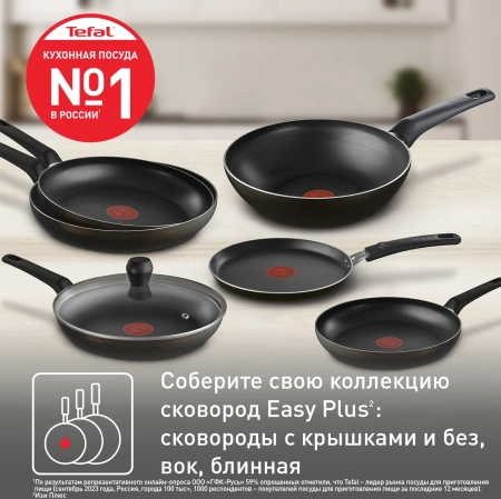 Сковорода Tefal Easy Plus 04237924 круглая 24см ручка несъемная (с крышкой) черный (9100054100)