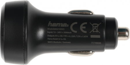 Автомобильное зар./устр. Hama H-210569 1.67A+3A+2.22A PD универсальное черный (00210569)