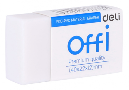 Ластик Deli EH03010 Offi 40x22x12мм ПВХ белый индивидуальная картонная упаковка