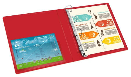 Папка на 4-х D-кольцах Бюрократ -0840/4DRED A4 пластик 0.8мм кор.40мм внутр. с вставкой красный