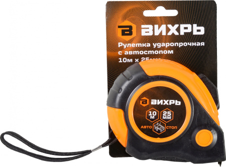 Рулетка строительная Вихрь 73/11/1/6 дл.полотна 10м изм.шкала в см зацеп простой оранжевый/черный