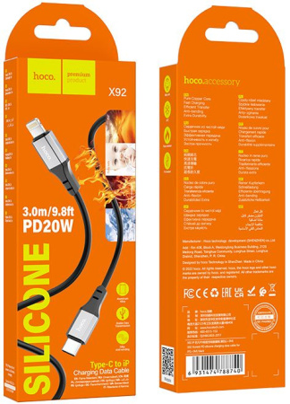 Кабель Hoco X92 Honest PD USB-C-Lightning (m) 3м черный коробка