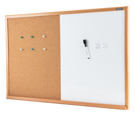 Доска комбинированная Deli 8753 пробка/лак желтый 60x90см деревянная рама