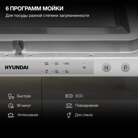 Посудомоечная машина встраив. Hyundai HBD 460 2100Вт узкая серебристый