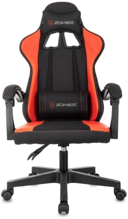 Кресло игровое Zombie Rudger черный/красный ткань/эко.кожа с подголов. крестов. пластик