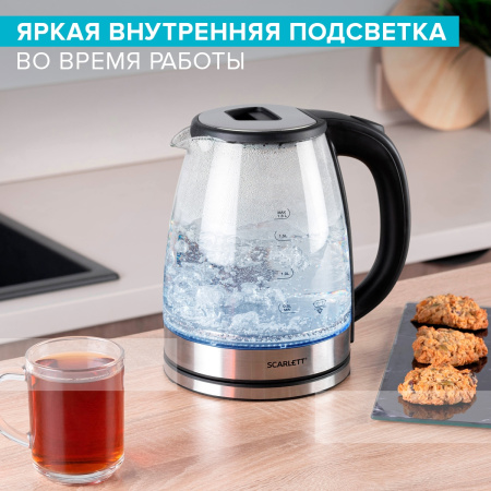 Чайник Scarlett SC-EK27G30 1.8л. 1800Вт сталь/черный (стекло/пластик)