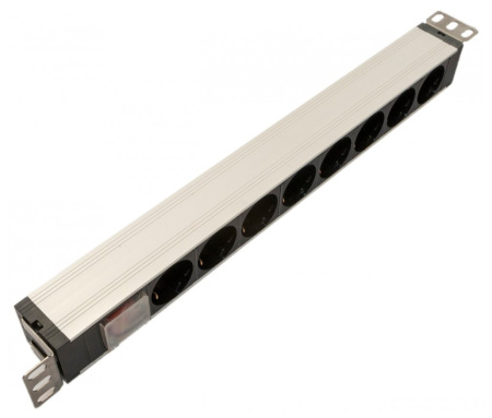 Блок распределения питания Hyperline SHZ19-8SH-S-IEC гор.размещ. 8xSchuko базовые 10A C14