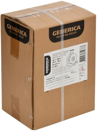 Удлинитель силовой IEK GENERICA УК30 (WKP10-10-04-30-G) 3x1.0кв.мм 4розет. 30м ПВС 10A катушка черный