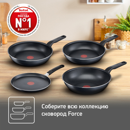 Сковорода ВОК (WOK) Tefal Force 4218628 круглая 28см покрытие: антипригарное ручка несъемная (без крышки) черный (9100048319)