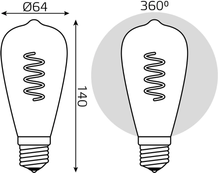Лампа филам. Gauss Filament ST64 6Вт цок.:E27 (упак.:10шт) эдисон 220B св.свеч.бел.теп. (157802006)