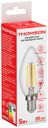 Лампа филам. Thomson Filament TH-B2066 5Вт цок.:E14 свеча 220B 4500K св.свеч.бел.нейт. Candle (упак.:1шт)