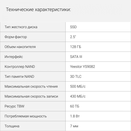 Накопитель SSD Digma SATA III 128Gb DGSR2128GY23T Run Y2 2.5"