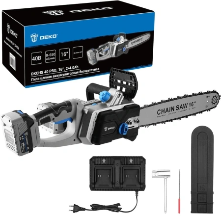 Цепная пила Deko DKCHS 40 PRO аккум. 40Вт дл.шины:16" (40cm) 2аккум. 4Ач ЗУ (083-2002)