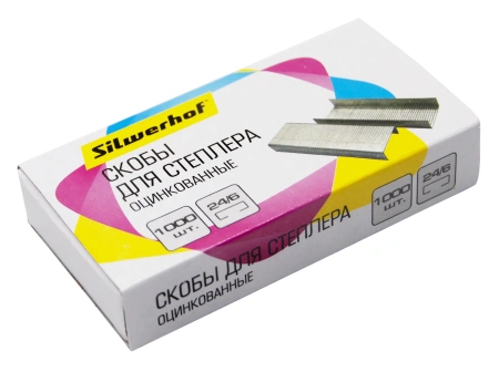 Скобы для степлера 24/6 Silwerhof оцинкованные кор.карт. (упак.:1000шт.)
