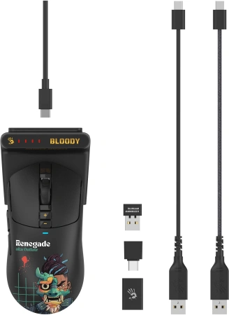 Мышь A4Tech Bloody R72 Ultra Duo черный/рисунок оптическая 20000dpi беспров. USB/USB-C 6but (R72 ULTRA DUO RENEGADEMIDNIGHT)