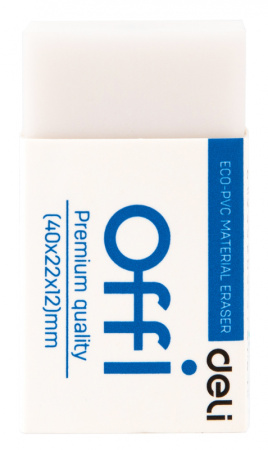 Ластик Deli EH03010 Offi 40x22x12мм ПВХ белый индивидуальная картонная упаковка