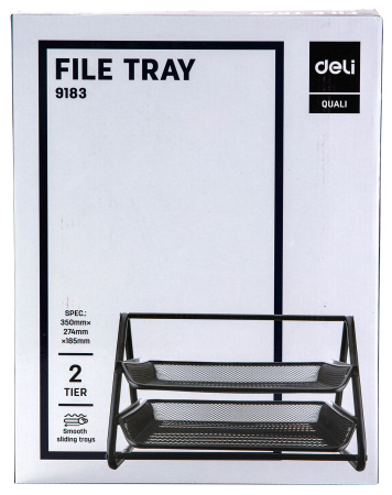 Лоток горизонтальный Deli E9183 для бумаг 350х274х185мм черный металл сетка