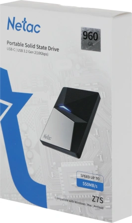Накопитель SSD Netac USB-C 960Gb NT01Z7S-960G-32BK Z7S 2.5" черный