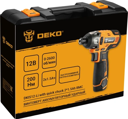 Винтоверт Deko DKIS12-Li аккум. патрон:шестигр.1/4" (кейс в комплекте) (063-4390)