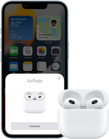 Гарнитура вкладыши Apple AirPods 3 A2565/A2564/A2897 Lightning белый беспроводные bluetooth в ушной раковине (MPNY3AM/A)
